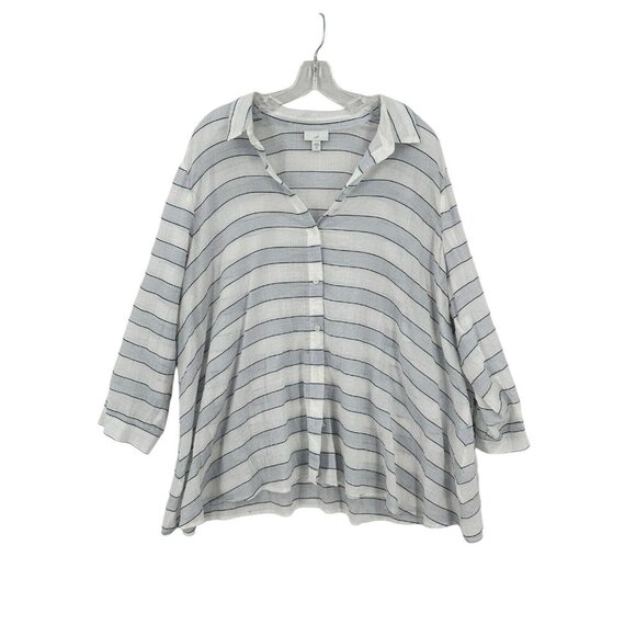 J. JILL Womens Cotton stripped light weight‎ button down size Medium Tall EUC! - Picture 1 of 7